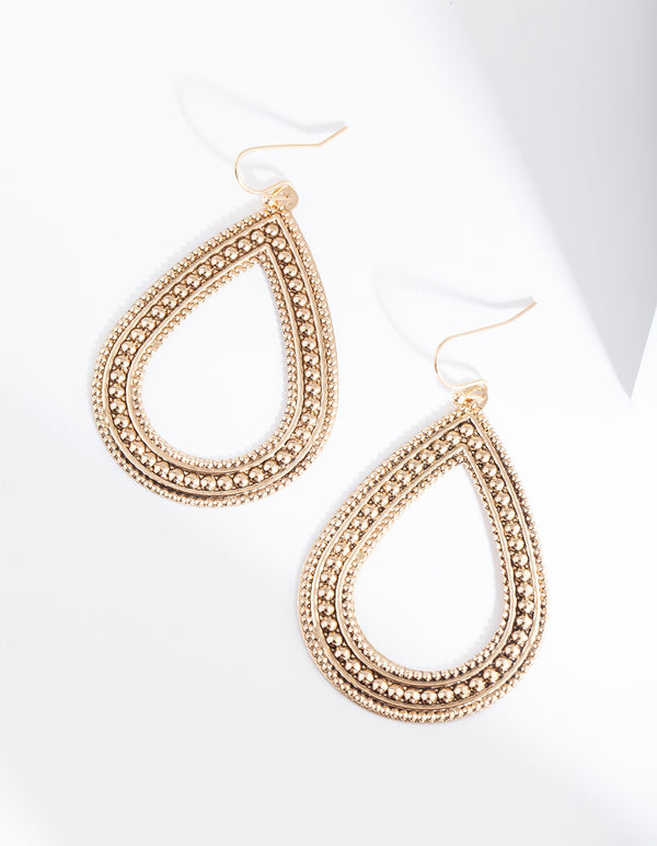 Gold Textured Teardrop Earrings