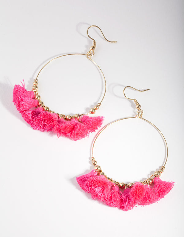 Fuschia Mini Tassel Charm Earrings