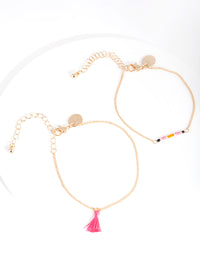 Gold Beaded Tassel Bracelet Pack - link has visual effect only