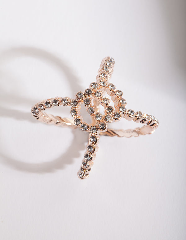 Rose Gold Diamante Cross Over Ring