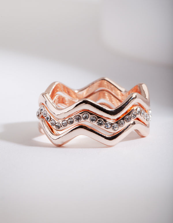 Rose Gold Zig Zag Diamante Ring Stack