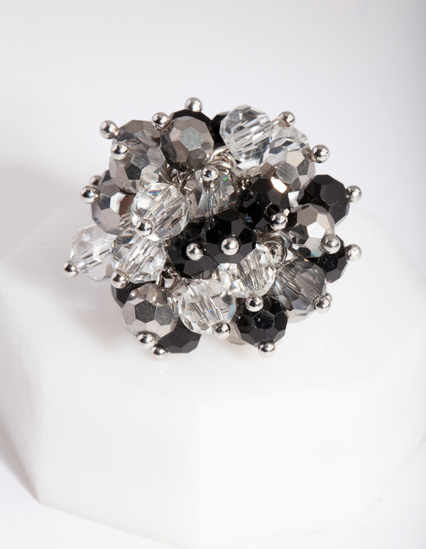 Black Silver Beaded Ring