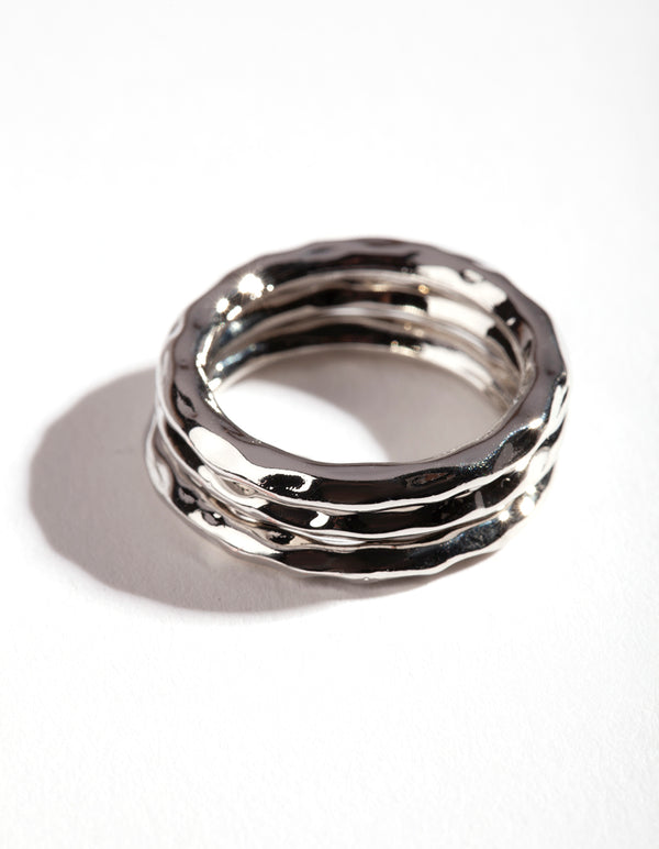 Silver Textured Band 3 Ring Pack