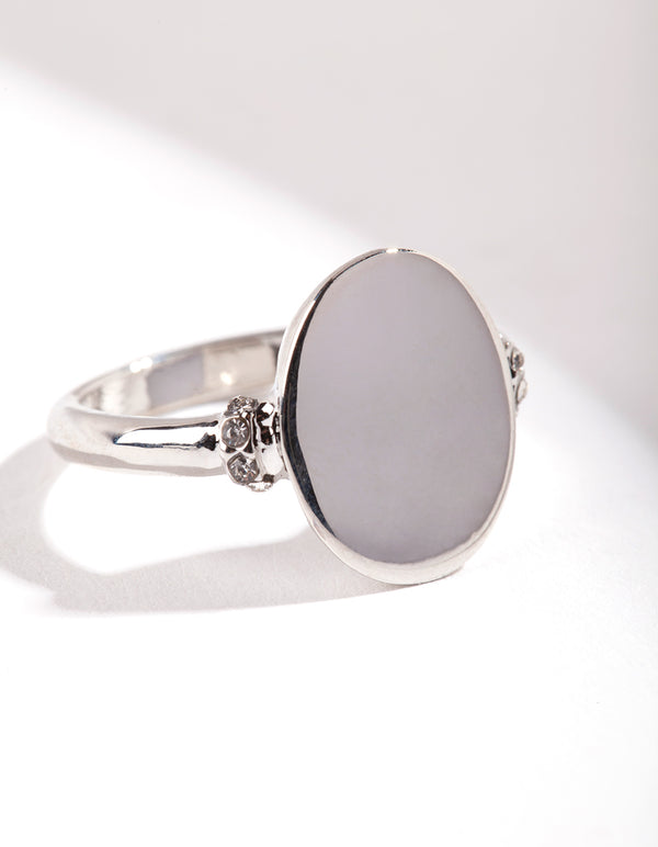 Rhodium Oval Shape Signet Ring