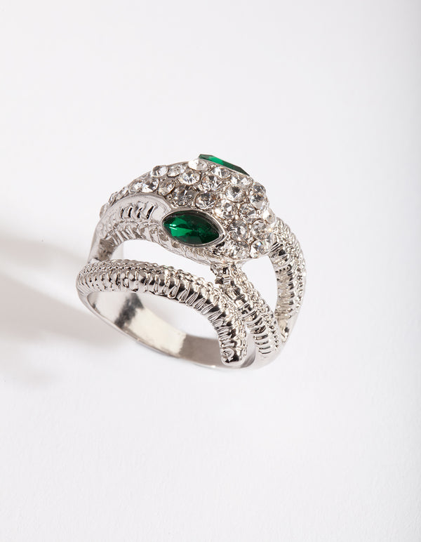 Silver Diamante Snake Ring