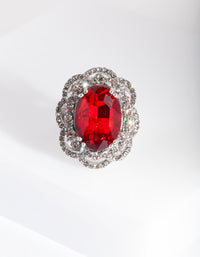 Silver Red Stone Statement Ring - link has visual effect only