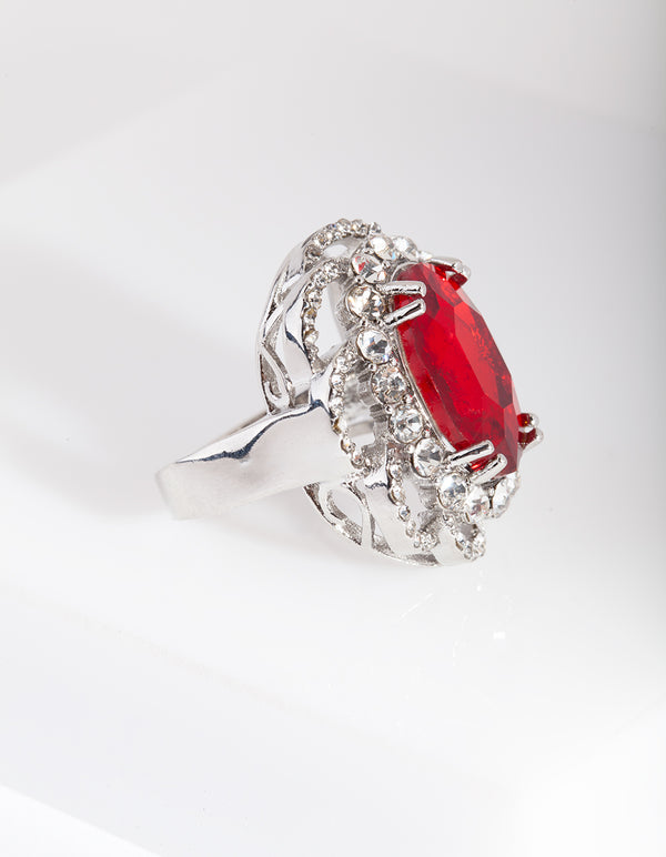 Silver Red Stone Statement Ring