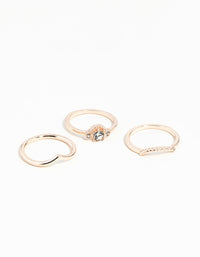 Rose Gold Diamante 3 Band Ring Stack - link has visual effect only