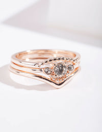 Rose Gold Diamante 3 Band Ring Stack - link has visual effect only