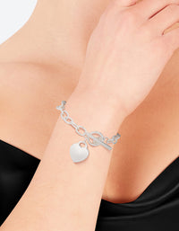 Silver Heart Charm Chain T Bar Bracelet - link has visual effect only