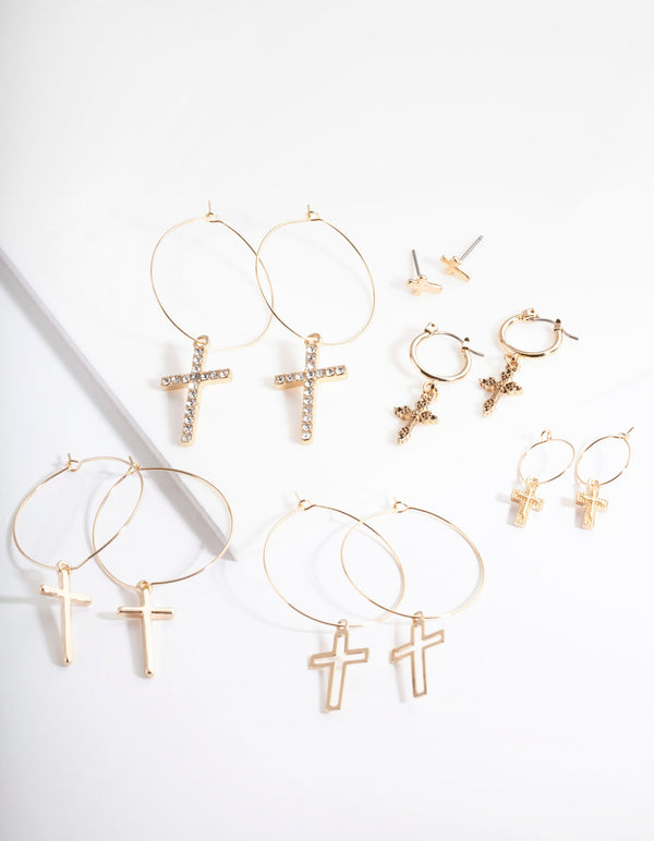 Gold Cross Hoop Earring Pack