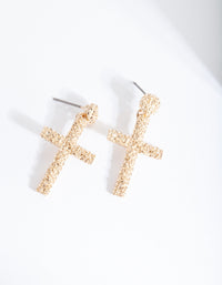 Gold Mini Textured Cross Earrings - link has visual effect only