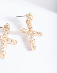 Gold Mini Textured Cross Earrings - link has visual effect only