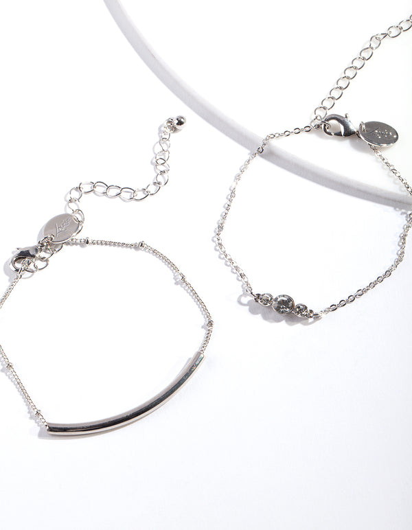 Silver Diamante Curve Bracelet Pack