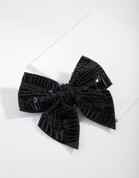 Black Beaded Bow Hair Clip - link has visual effect only