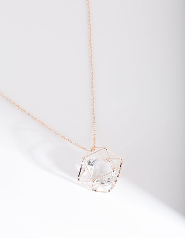 Rose Gold Cage Gem Necklace