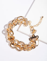 Gold Link Double Row Bracelet - link has visual effect only