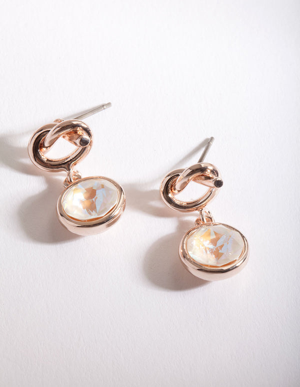 Rose Gold Diamond Simulant Knot Drop Earrings