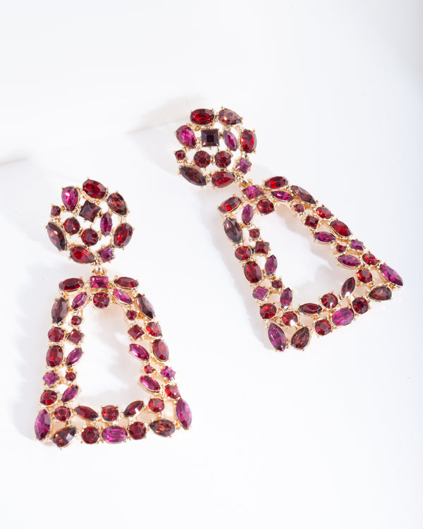 Red Gold Geometric Stone Earrings