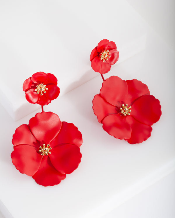 Red Flower Jacket Earrings