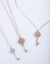 Mixed Metal Diamante Key Necklace Pack - link has visual effect only