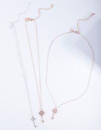 Mixed Metal Diamante Key Necklace Pack - link has visual effect only