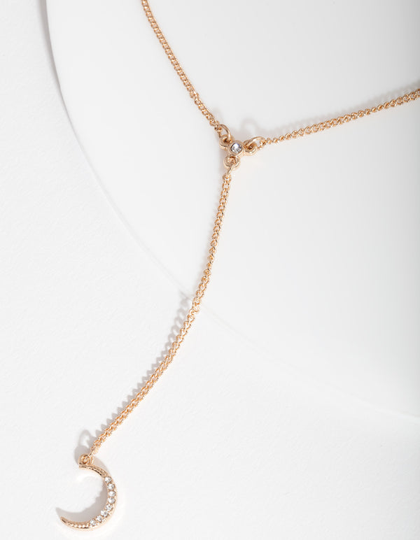 Gold Diamante Moon Chain Necklace