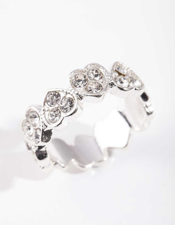 Silver Heart Diamante Ring