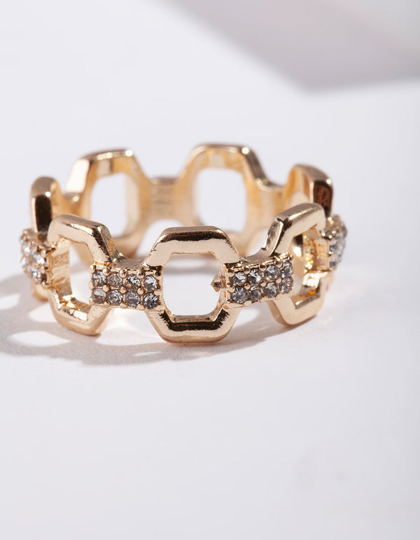 Gold Open Hexagon Chain Ring