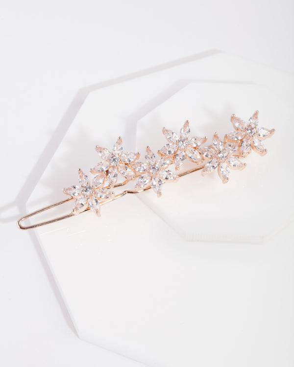 Rose Gold Cubic Zirconia Flower Hair Clip