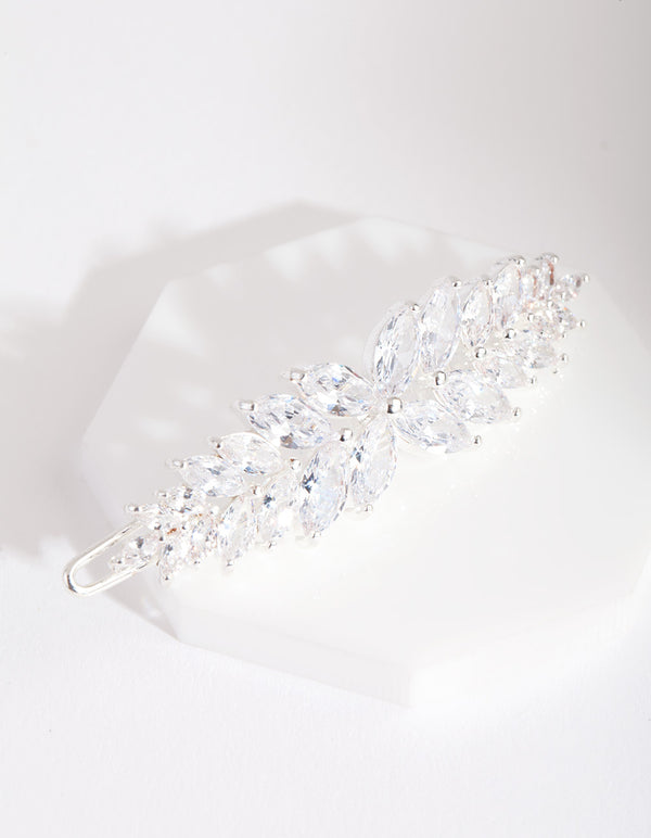 Cubic Zirconia Rose Silver Laurel Hair Clip