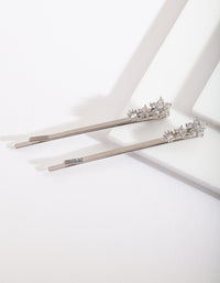 Silver Cubic Zirconia Mini Flower Hair Slide Pack - link has visual effect only