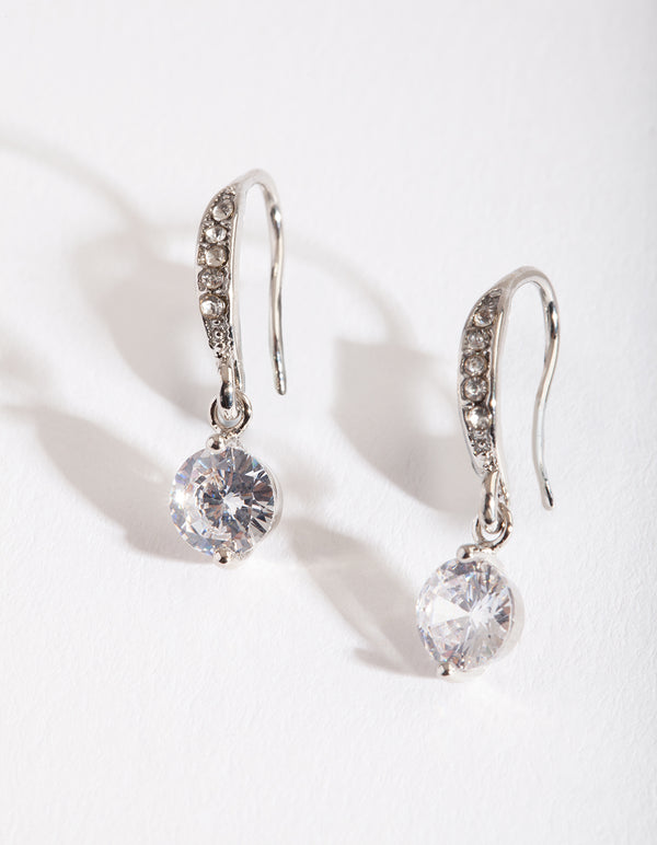 Rhodium Cubic Zirconia Drop Earrings