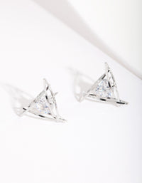 Rhodium Cubic Zirconia Trapped Triangle Earrings - link has visual effect only