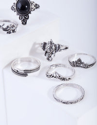 Antique Silver Boho Elephant Style Rings 8-Pack - link has visual effect only