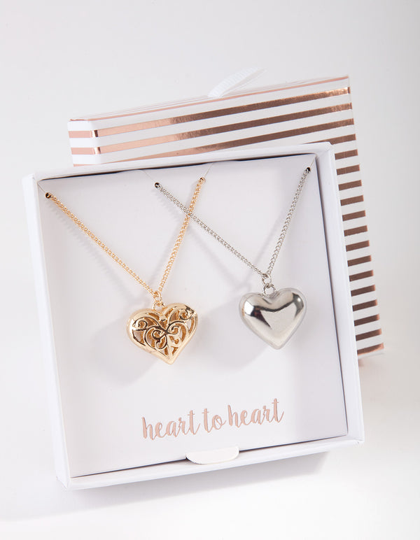 Mixed Metal Heart Necklace Pack