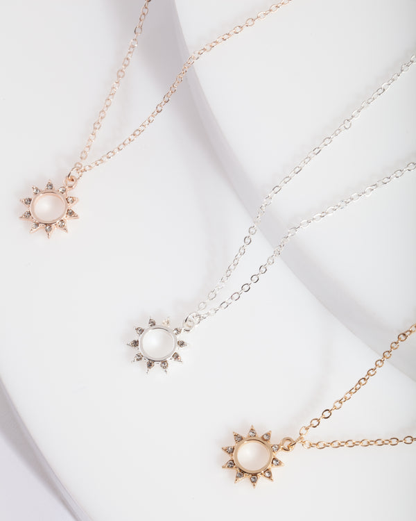 Mixed Metal Diamante Sun Necklace Trio