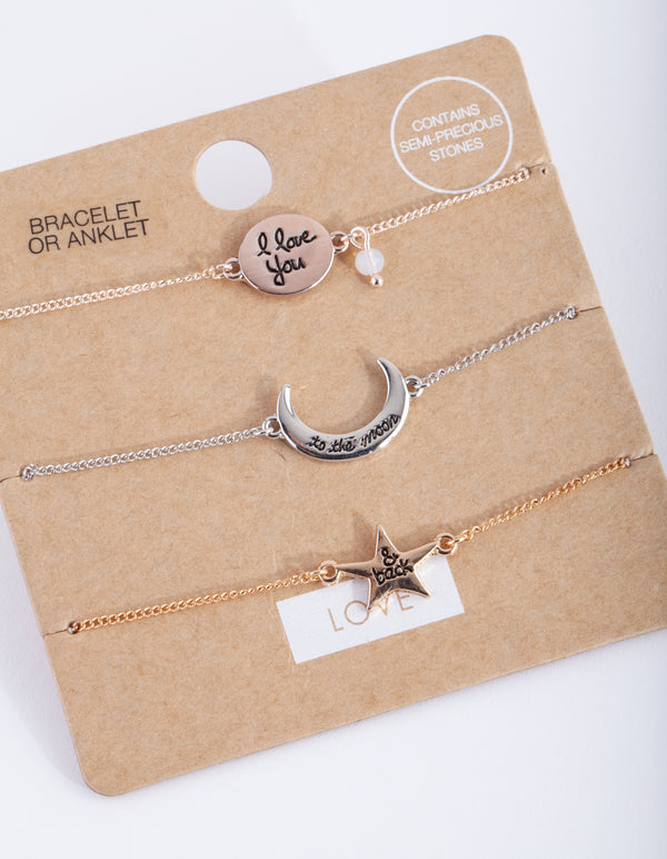 Mixed Metal Moon & Back Bracelet & Anklet Pack