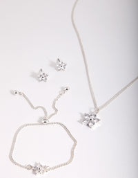 Kids Silver Cubic Zirconia Flower Jewellery Set - link has visual effect only