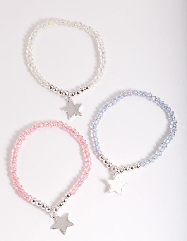 Kids Silver Star Multicoloured Beaded Bracelet Pack