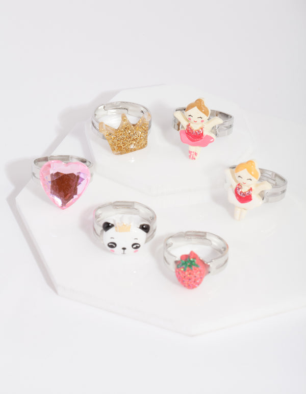 Kids Silver Panda Ring 6-Pack