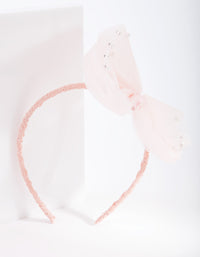 Kids Fabric Glitter Pink Bow Headband - link has visual effect only