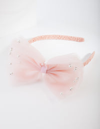 Kids Fabric Glitter Pink Bow Headband - link has visual effect only