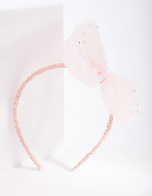 Kids Fabric Glitter Pink Bow Headband