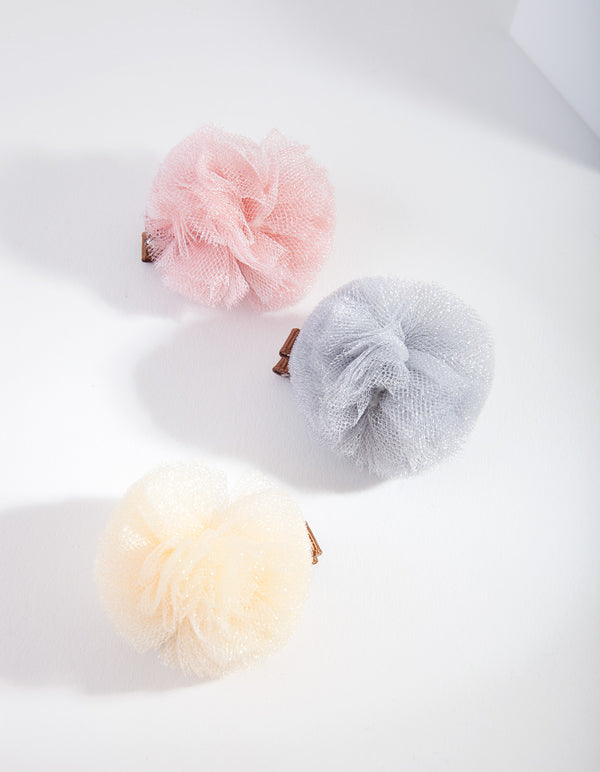 Kids Tulle Pompom Hair Clip Pack