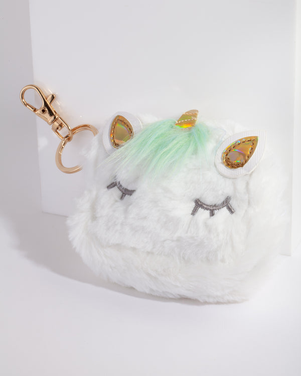 Kids Fluffy Unicorn Purse Keyring