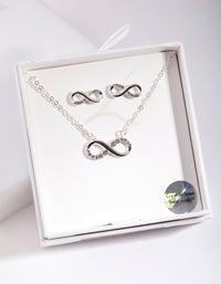 Silver Diamond Simulant Infinity Necklace & Earrings Set - link has visual effect only