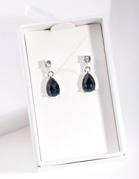 Silver Diamond Simulant Navy Teardrop Earrings - link has visual effect only