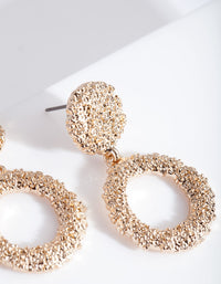 Mini Gold Textured Round Drop Earrings - link has visual effect only