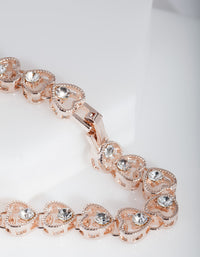 Rose Gold Heart Link Diamante Bracelet - link has visual effect only